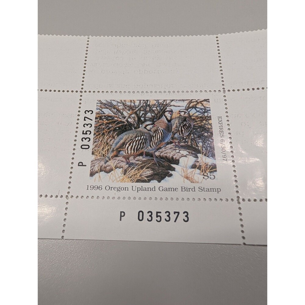 1996 OREGON UPLAND GAME BIRD STAMP - QUAIL collectable duck stamp